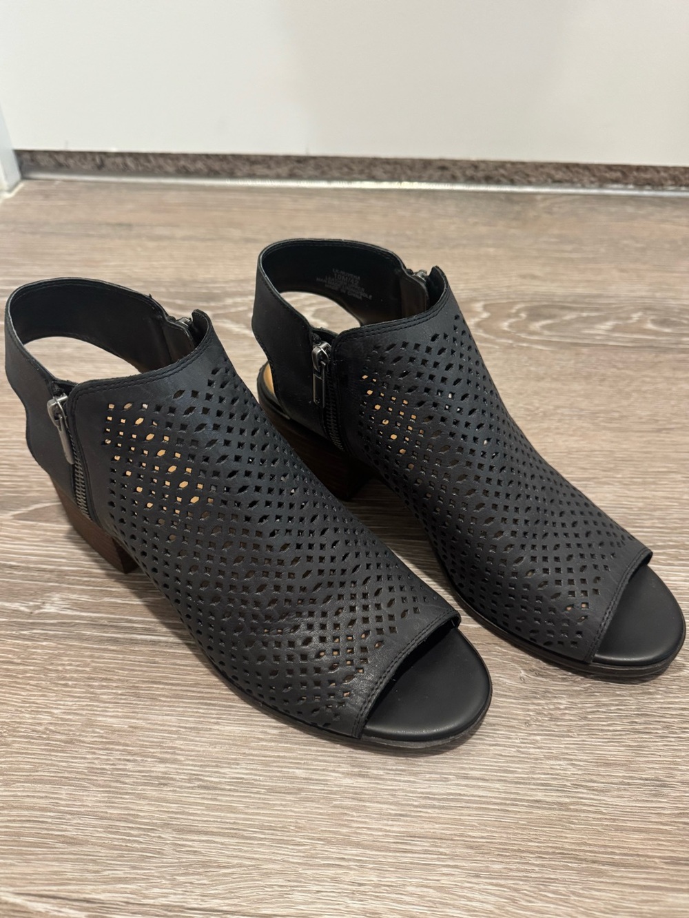 Lucky Brand Nuvena black perforated peep toe block heel - Size 10